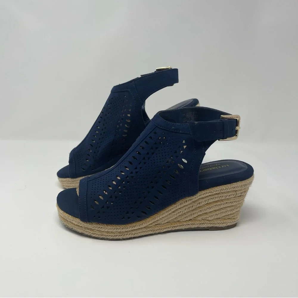 Liz Claiborne Navy Wedge Sandals with Rope Platform